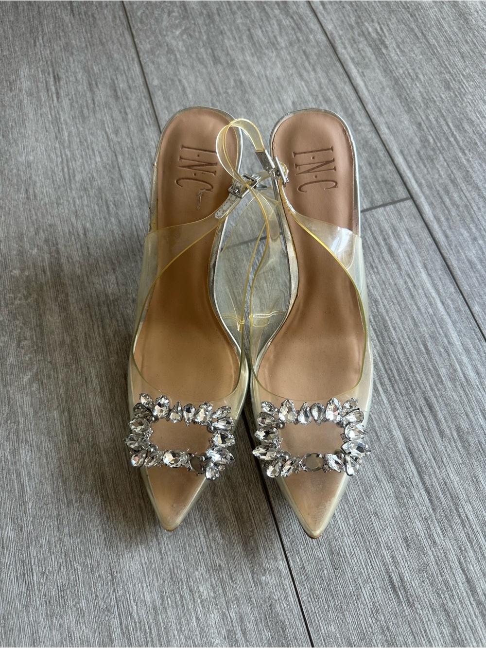INC Crystal-Embellished Clear Slingback Heels - Picture 1 of 3